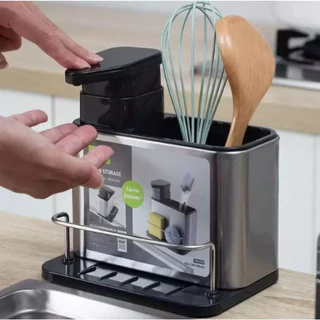 Porta Detergente Dispenser Sabão Liquido Esponja Bucha Inox Escorredor Organizador Utensílios Cozinha Faqueiro