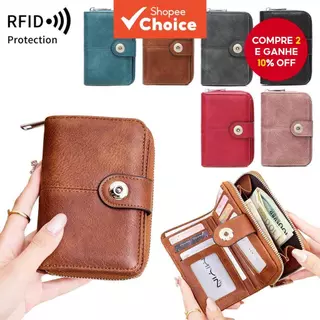 MIYIN carteira com bloqueio RFID para mulheres, bolsa de moedas multifuncional de cor sólida, design vintage bifold com em Oferta na Shopee