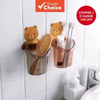Suporte Para Escova De Dentes Bear : Rack De Armazenamento De Banheiro Sem Perfuração Copos De Enxágue E Itens Essenciai em Oferta na Shopee