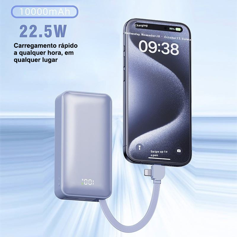 Banco de energia Power Bank 10000mAh Portátil com Carregamento Rápido ...