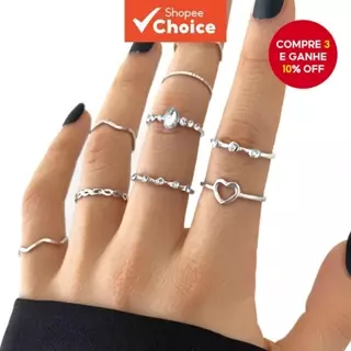 Conjunto De Anéis Minimalistas De Coração Brilhante , 9 Peças , Joias Da Moda Para Mulheres , Presente Moderno Ela em Oferta na Shopee