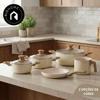 Jogo de Panelas antiaderente revestimento ceramica Indução 5 peças Verona em Oferta na Shopee