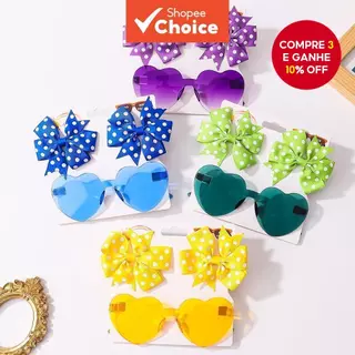 Conjunto Encantador De 3 Peças : Grampos De Cabelo E Óculos De Sol Com Laço Doce Para Meninas | Diversão Feita À Mão ! em Oferta na Shopee