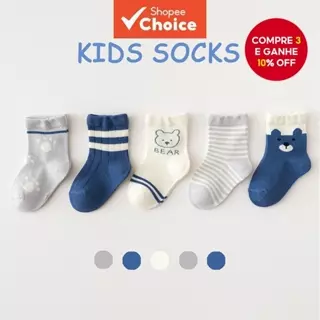 Cartoon Bear Baby 5 Pares Meias Elásticas De Algodão Macio Para Crianças De 0 A 5 Anos em Oferta na Shopee