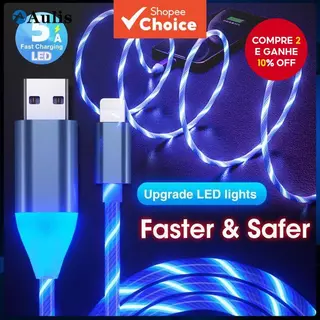 Cabo USB 3A LED Glow 1M/1.5M – De Carregamento De Luz Fluida Luminosa Para Micro E Tipo C , Dados Rápido em Oferta na Shopee