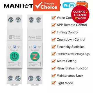 Para TUYA 63A WiFi/Zigbee MCB Disjuntor Inteligente Sobre Corrente Sob Tensão Proteção Medição De Energia