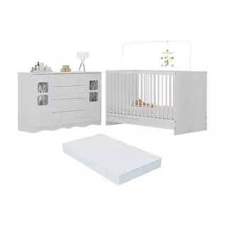 Berço 3 em 1 com Colchão Incluso e Cômoda 2 Portas 4 Gavetas Serena Multimóveis MP4757 em Oferta na Shopee
