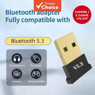 Adaptador USB Bluetooth 5.3/5.4 Transmissor Receptor Sem Fio Para Fone De Ouvido De Mouse De Computador Desktop em Oferta na Shopee