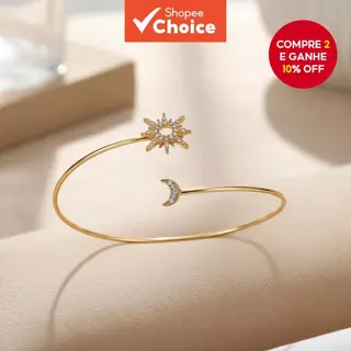 Pulseira Ajustável Fashionable com Sol, Lua e Diamantes Brilhantes em Oferta na Shopee