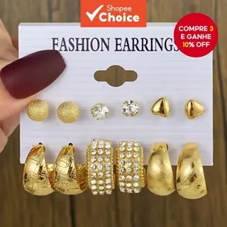 Nova Moda Simples Coração Pérola C Forma Brincos Conjunto Com Diamantes 6 Peças Jóias Versáteis em Oferta na Shopee