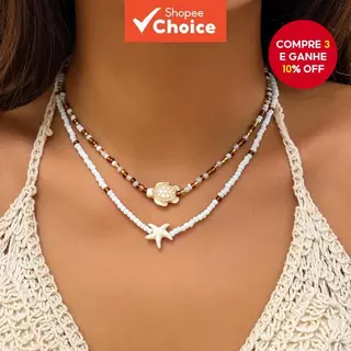 Conjunto De 2 Peças De Colar De Estrela Do Mar E Tartaruga Gmai , Corrente De Clavícula De Praia Elegante Para Presentes em Oferta na Shopee