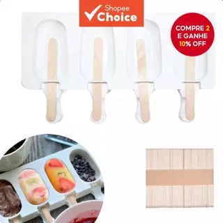 Molde De Sorvete De Picolé De Silicone Com 50 Palitos De Festa Magnum E 4 Cavidades em Oferta na Shopee