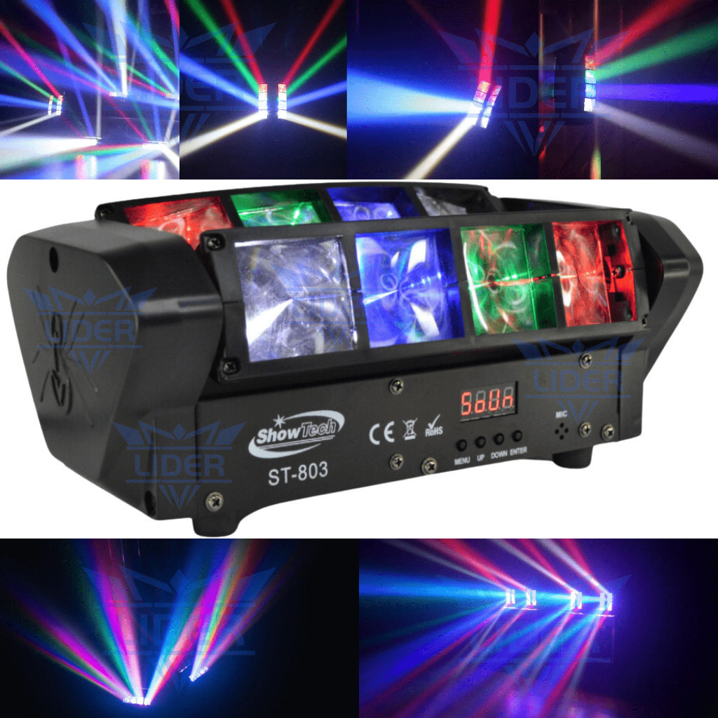 Mini moving Spider Beam Aranha 8 Leds 5w Rgbw Dmx Com Strobo