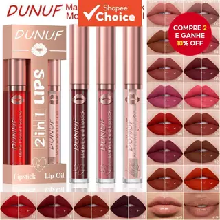 DUNUF Conjunto de Brilho Labial + Óleo Labial 2 Peças, Batom Matte À Prova D'Água e Hidratante. em Oferta na Shopee