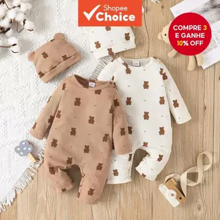 Adorável Conjunto De Macacão De Urso Para Bebês De 0 A 18 Meses , Manga Comprida Com Chapéu De Presente , Roupa Unissex em Oferta na Shopee