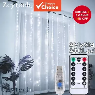 Cortina De Janela De Três Metros LED Luzes De Corda , 8 Modos De Iluminação Controle Remoto Para Decoração De Natal De Q em Oferta na Shopee