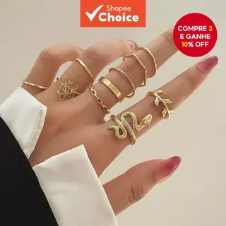 Conjunto de 10 peças de anel de girassol em forma de cobra torcida de folha da moda em Oferta na Shopee