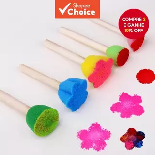 Conjunto De Pincéis De Esponja-5/10/20 Peças , Redondos E De Flores Para Crianças/Adultos (Cabo De Madeira) , Artesanato em Oferta na Shopee