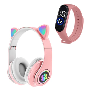Fone Ouvido Gatinho Bluetooth Adulto Crianças + Relógio Led em Oferta na Shopee