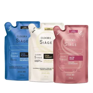 Combo Siàge Cronograma Capilar Máscaras Refil: Hair-Plastia 250g + Nutri Rosé 250g + Cica-Therapy 250g em Oferta na Shopee