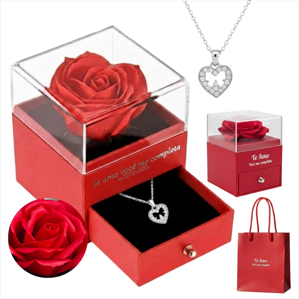 Caixa Presente De Joias Com Flor Rosa Eterna Gaveta | Shopee Brasil