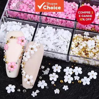 Flores 3d Em Estilos Mistos Com Strass, Rosa E Branca, Para Decoração De Unhas Diy E Capas De telefone em Oferta na Shopee