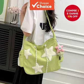 Star Student Corduroy Tote Bolsa Feminina De Ombro Crossbody De Grande Capacidade em Oferta na Shopee
