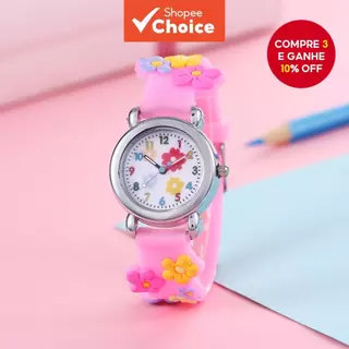 Relógio De Pulso De Estudante De Plástico Infantil , Digital De Quartzo Com Padrão De Flor De Desenho Animado Bonito Par em Oferta na Shopee