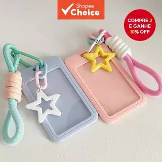 Porta-Cartões Estrelas Fotográficas Identificação Estudante Cordão Nome Cor Sólida Capa Cartão em Oferta na Shopee