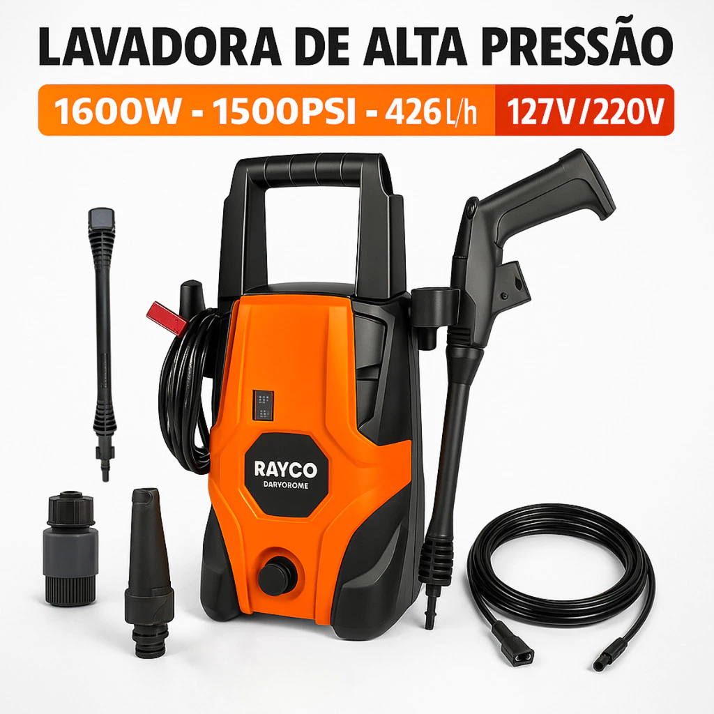 Lavadora Alta Pressão Rayco 1600W 1500 PSI EasyWork 426L h – 127V ou 220V – Kit Completo