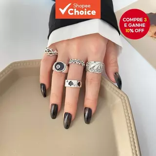 Conjunto De Anéis Punk Hip-Hop , Joias Retrô Ajustáveis Para Casal , Acessórios Elegantes De Moda Europeus E Coreanos em Oferta na Shopee