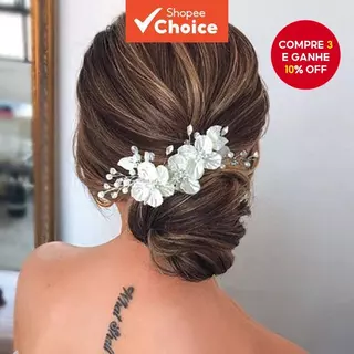 Grampo De Cabelo De Noiva Coreano-Cristal Pérola Feito À Mão Com Pétalas De Concha Branca Para Casamento em Oferta na Shopee