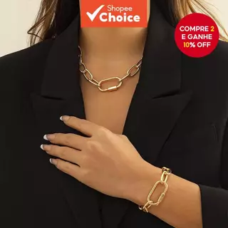 Conjunto De Corrente Punk Moderno – Gargantilha Robusta E Pulseira Para Mulheres , Joias De Metal Grosso , Presente em Oferta na Shopee