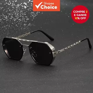 Óculos De Sol Com Corrente De Metal Geométrico Moderno Ponte Dupla Moda Unissex em Oferta na Shopee