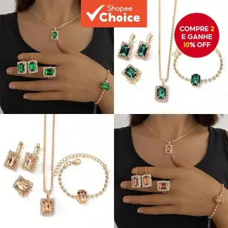 Conjunto De Joias De Diamante Quadrado De Luxo De 5 Peças Para Mulheres Presente De Festa Elegante Vintage em Oferta na Shopee
