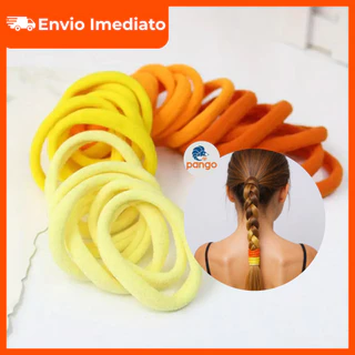 Kit 100/50 Xuxinhas Amarelo/Laranja Premium Meia de Seda Mini Rabicó Elástico Cabelo