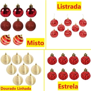Conjunto 8Un Ornamentos Bolas De Natal Vermelho 6Cm Misto Listrada Estrela Ou Dourado Linhada em Oferta na Shopee