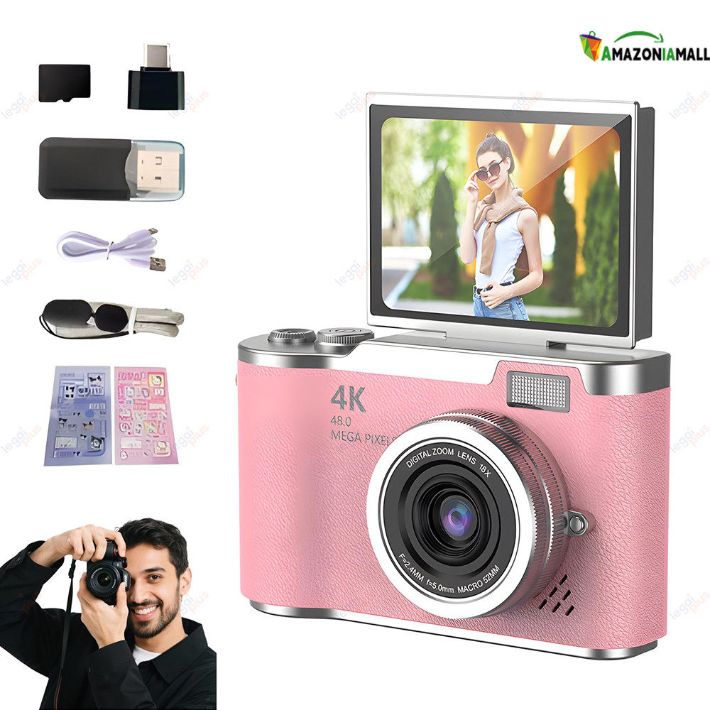 Câmera CCD Profissional 48MP Zoom 8x Gravação 4K Tela Flip para