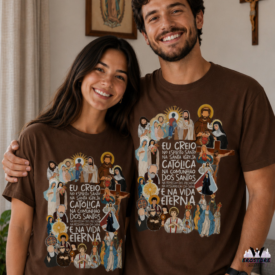 Kit Casal Camisetas Moda Católica Cristã Religiosa “Eu Creio” Blusa ...