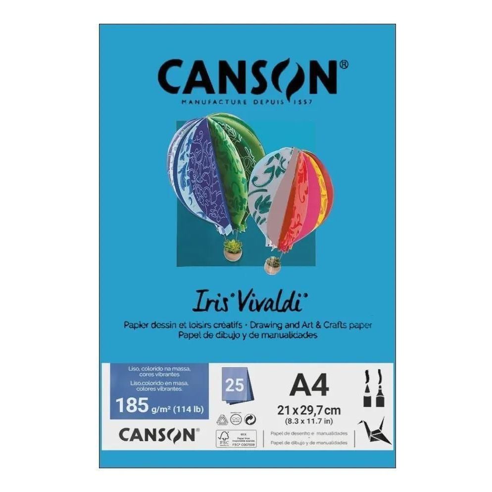 PAPEL CANSON IRIS VIVALDI A4 185G AZUL ROYAL 25 FOLHAS | Shopee Brasil