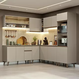 Armário de Cozinha Completa de Canto 445cm Crema Nice Madesa 01 em Oferta na Shopee