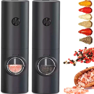 KIT Moedor Elétrico de Sal e Pimenta Preto Ajuste de Granulagem | Fácil de Usar e Elegante em Oferta na Shopee