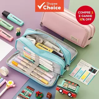 Estojo Moderno De Grande Capacidade , Bolsa De 3 Compartimentos Para Escola E Maquiagem De Volta Às Aulas , Material Esc em Oferta na Shopee