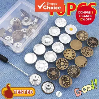 10 Peças Botão Jeans Substituição 17mm Kit De Reparo De Metal Sem Costura Conjunto De Botões Removíveis em Oferta na Shopee