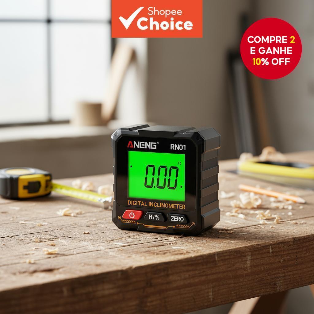  ANENG RN01 Transferidor Digital Inclinômetro Mini Buscador de Ângulo de 360 Graus com Base Magnética Forte Quatro Lados