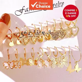20Pcs/Set Brincos De Luxo Ouro Prata Coração De Borboleta Para Acessórios Femininos Hipoalergênicos em Oferta na Shopee