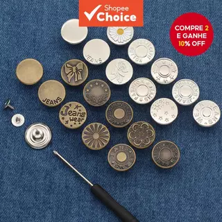Kit De Botões Jeans Sem Costura – Redutor De Tamanho De Cintura Ajustável Conveniente , De Pressão De Metal Para Calças em Oferta na Shopee