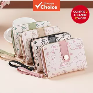 Carteira de Gato Fofo em Estilo de Cartum, Carteira de Zíper Grande com Capacidade Dobrável em Oferta na Shopee