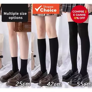 Meias Femininas De Veludo Estilo JK Na Altura Da Coxa – Até O Joelho Transparentes Emagrecedoras , Preto/Branco Sólido , em Oferta na Shopee