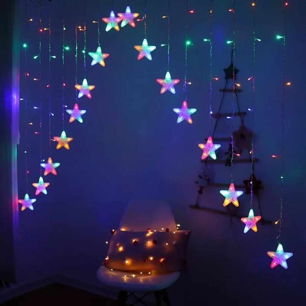 Enfeite de Natal - Pisca Pisca - Cortina - 224L 3m - Estrelas Bivolt ...